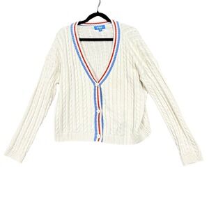 Prince Pickleball Cardigan Sweater Womens XXL White Cable Knit V Neck Button